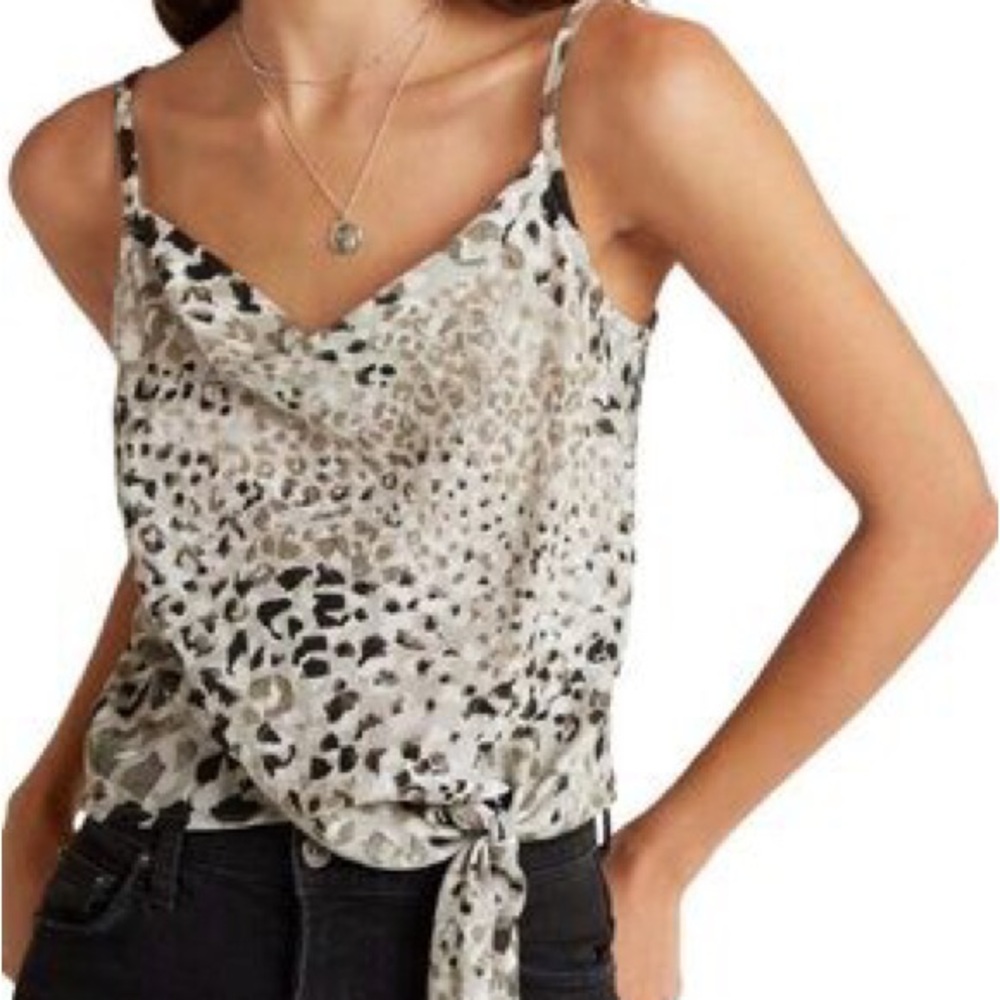 Cloth & Stone Anthropologie Black White Cheetah Side Tie Tank Top size small
